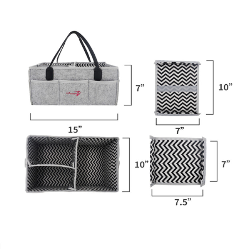 GREY Baby Diaper Caddy Organizer with STRAPS Nursery use Foldable Lightweight Portable Newborn Baby Shower Gift Travel Tote Car